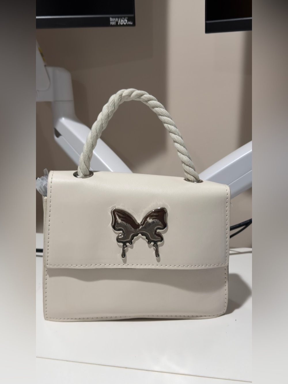 Ivory Top-Handle Butterfly Accent Bag